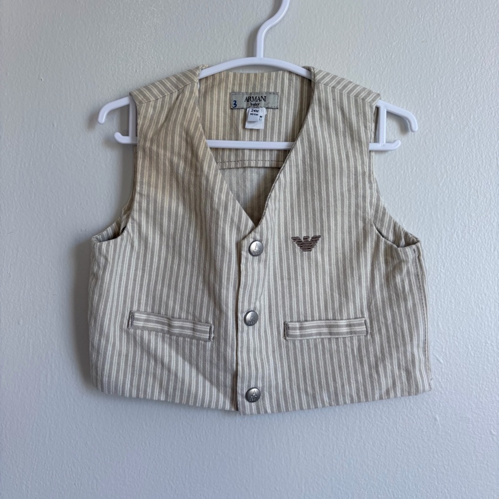 Giorgio Armani Beige Striped Baby Vest